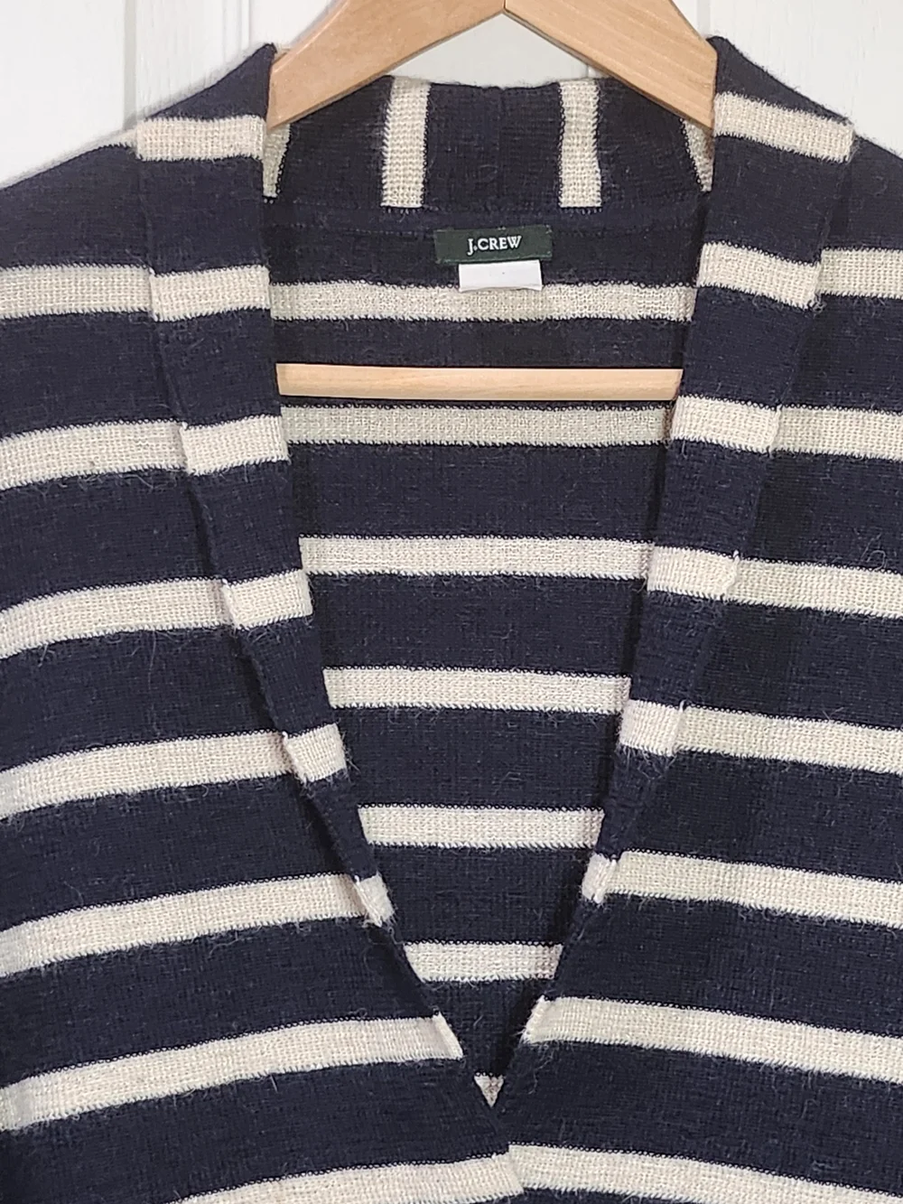 J.Crew 100% Baby Alpaca Wool Striped Shawl Collar Cardigan Sweater Navy Cream S